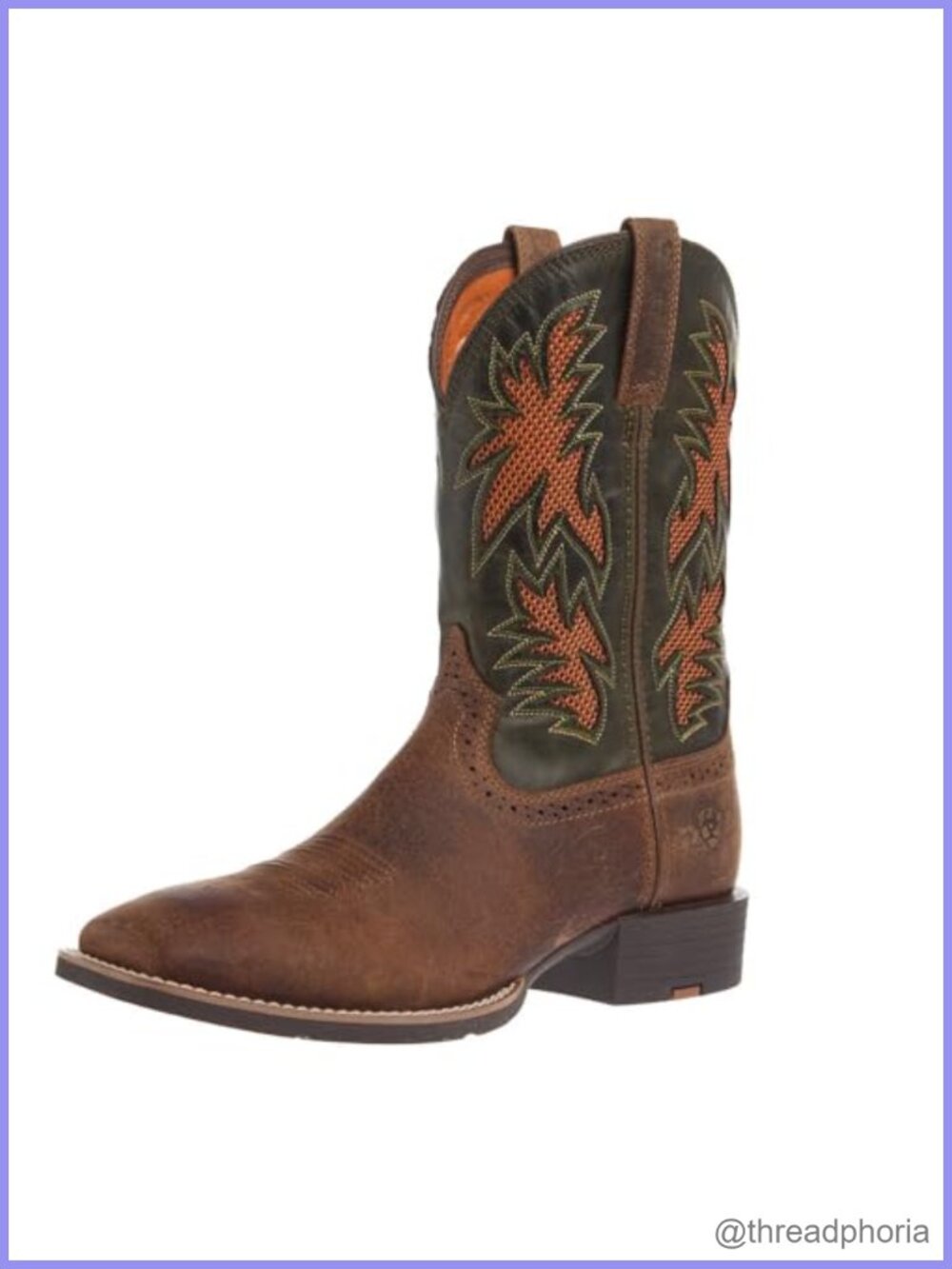 Mens Sport Cool Venttek Wide Square Toe Cowboy Boot Leather Synthetic Rubber